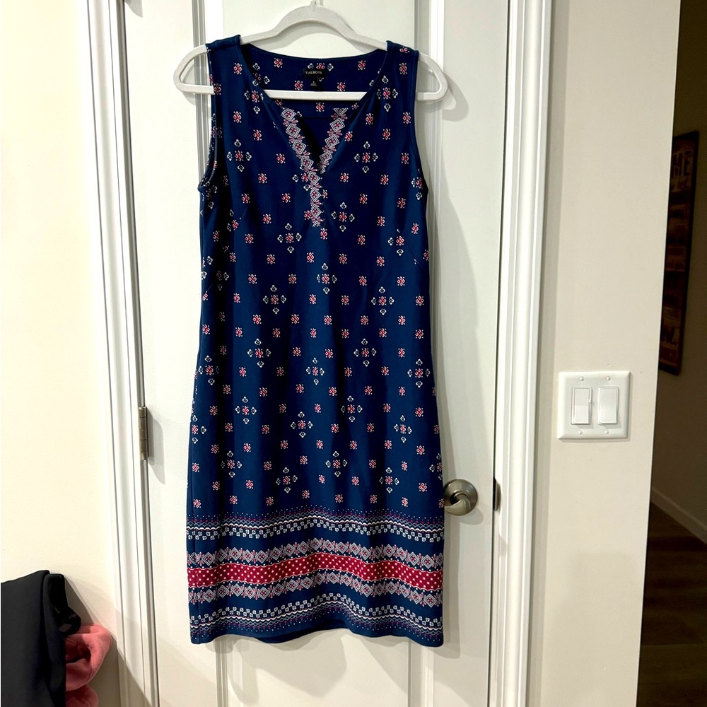 Talbots Size Small Blue Cotton Paisley Midi Dress
